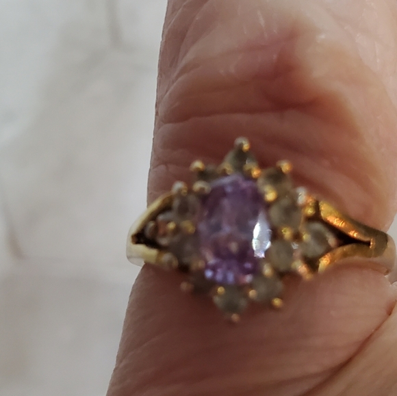 Lovely Amethyst With Side Stones Ring S 4 - Picture 7 of 8